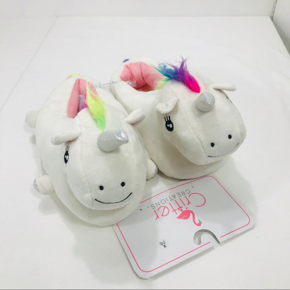 Critter Creations Unicorn Slippers White, Size 7-8